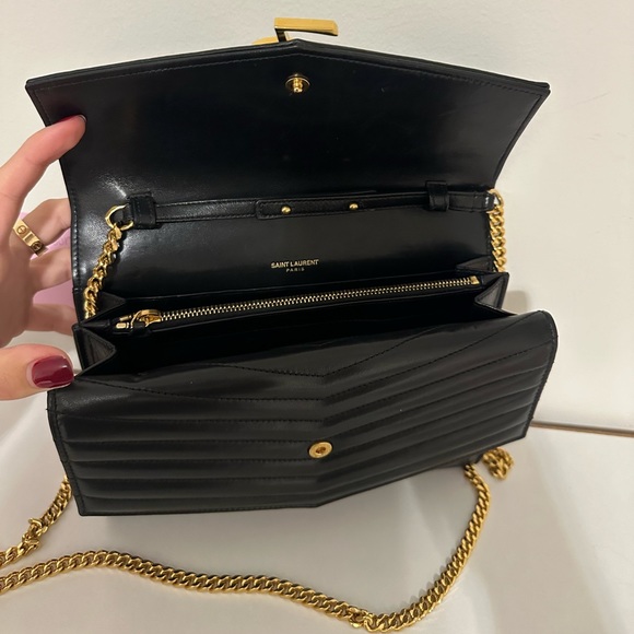 YSL Sulpice Black Quilted Double Flap Wallet on a Chain - Picture 9 of 16
